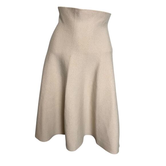 Mia Mod High Waisted Knee Length A-Line Skirt Cream Womens L Minimalist Feminine - Picture 1 of 7